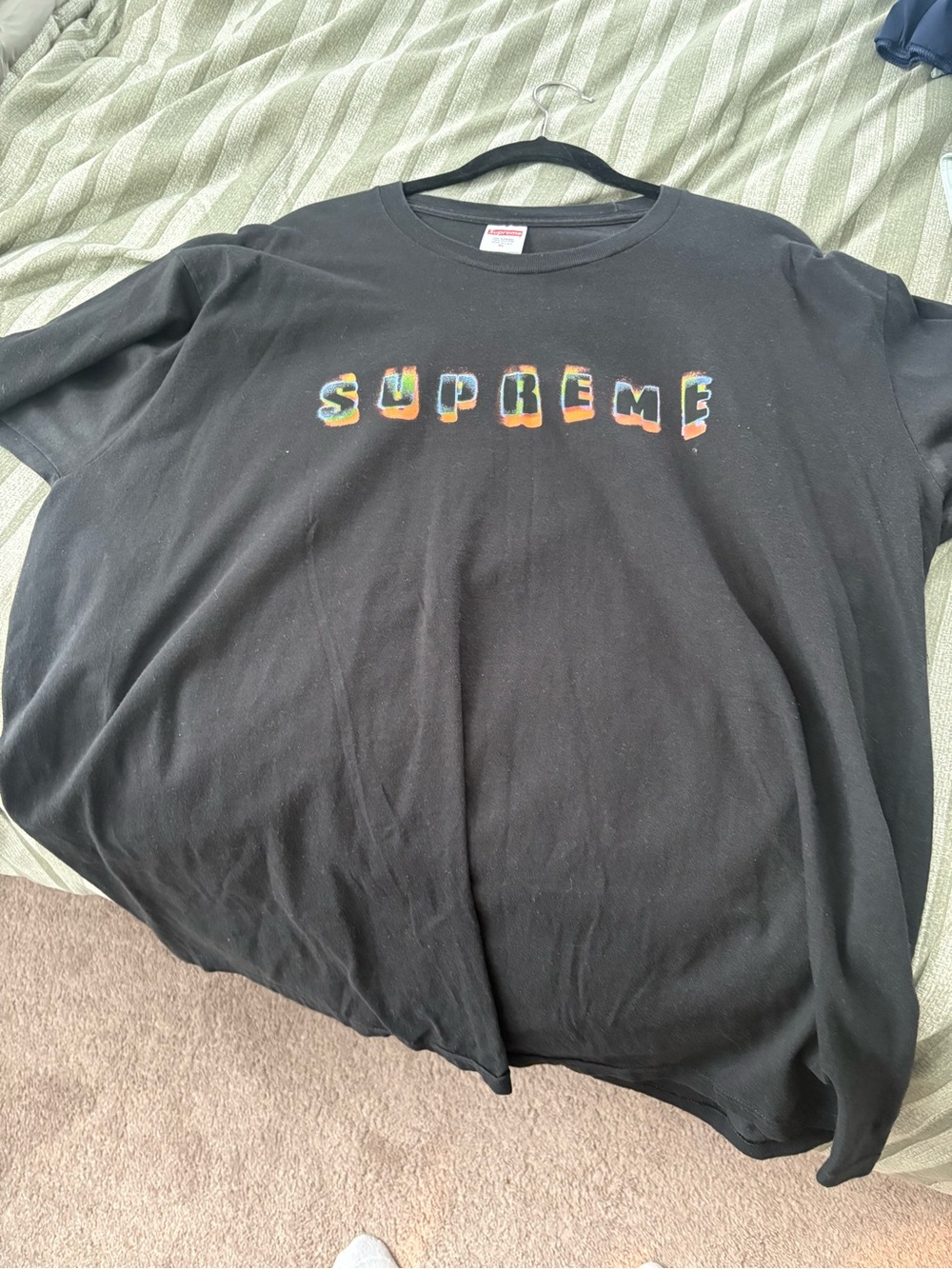 Supreme Black Tee with Multicolor Distressed Logo